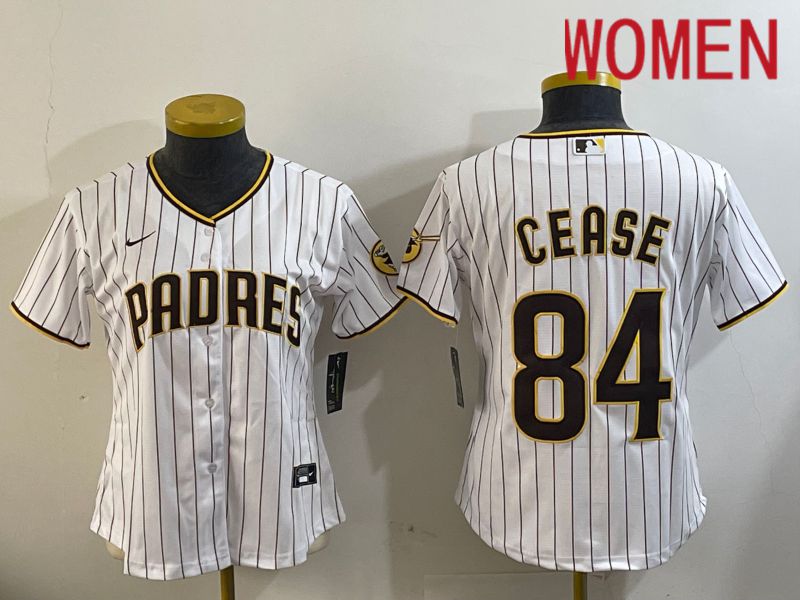 Women San Diego Padres #84 Cease White Stripe Game 2024 Nike MLB Jersey style 11202->youth mlb jersey->Youth Jersey